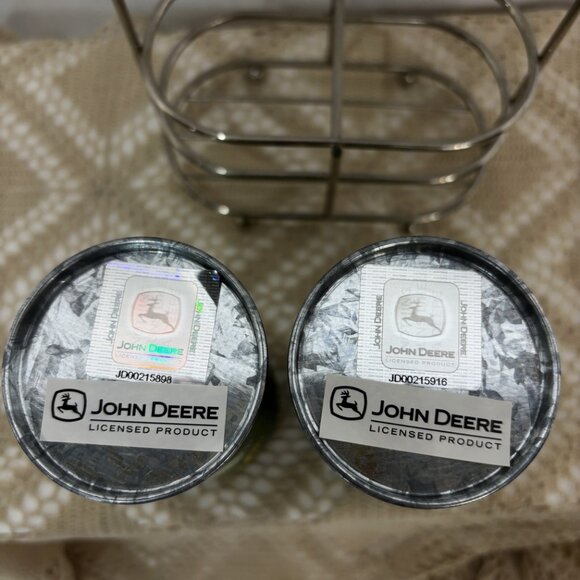 John Deere Metal Salt and Pepper Shaker Set w/ Caddy EUC - Picture 7 of 11